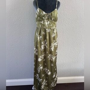 Inspired Hearts Olive Green Floral Satin-Finish Maxi Dress XL